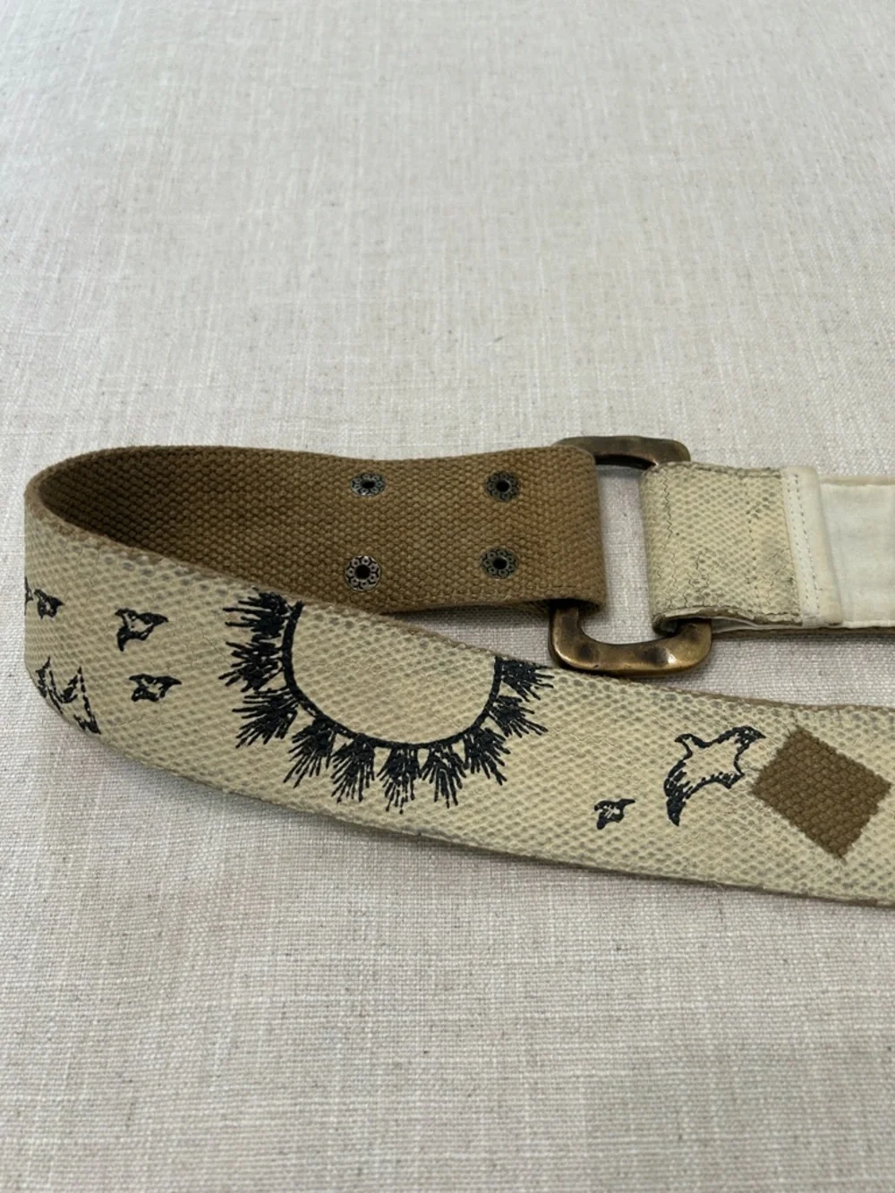 Free People We the Free Belt Studded Canvas Mountain Design and Large Buckle